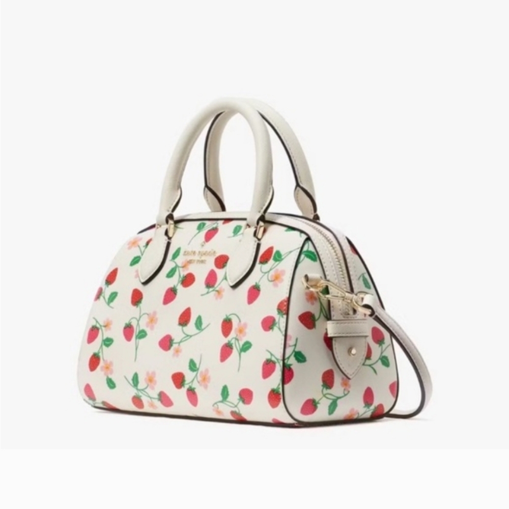 NWT Kate Spade ♠️ Madison Strawberry Vine Printed Leather Duffle Crossbody bag - Picture 3 of 6